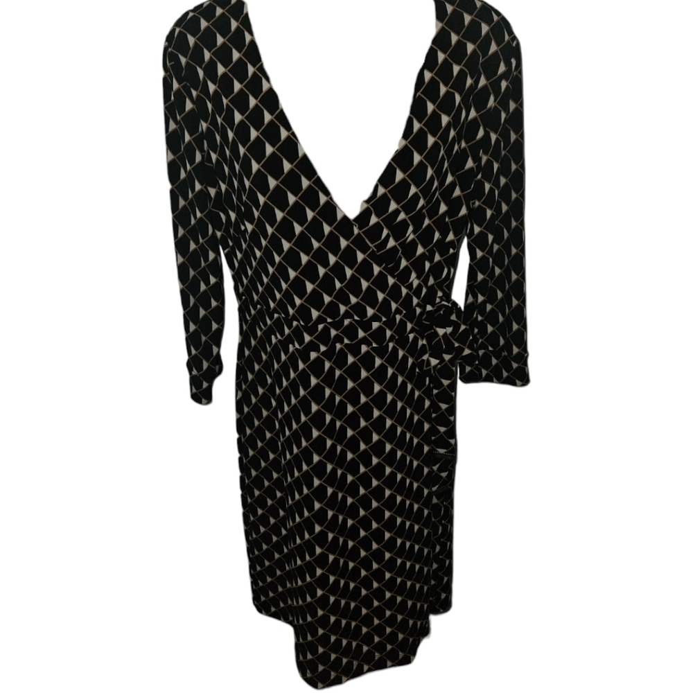 Tommy Hilfiger Geometric 3/4 Sleeve Crossover Tie Side Zip Dress